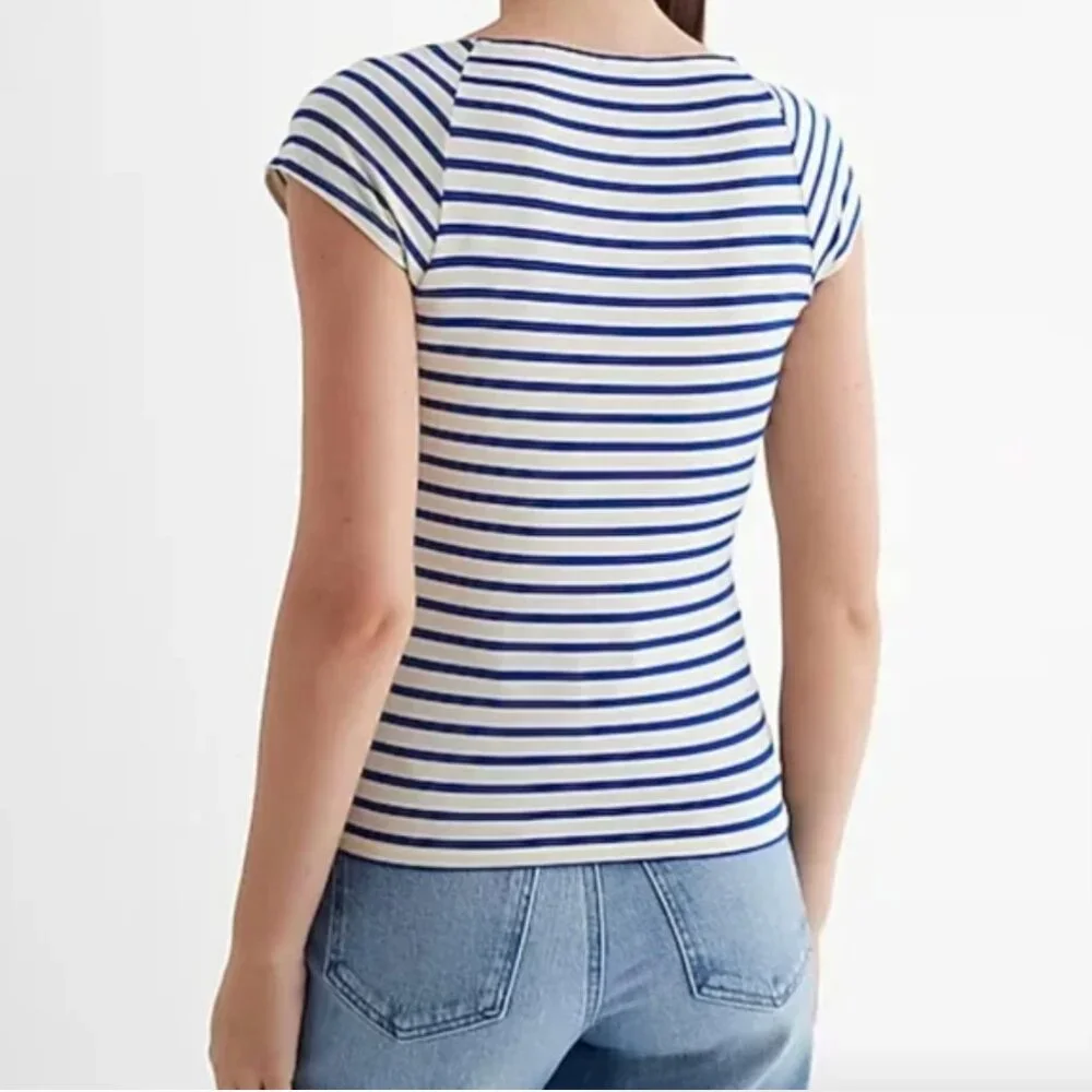 NWT • Express • fitted striped boat neck short sleeve top - Picture 2 of 9